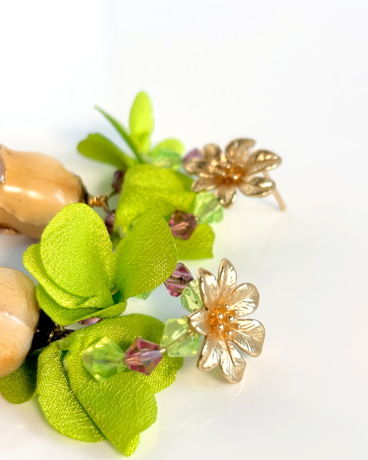 Pendientes Flor natural cristales lima y rosa