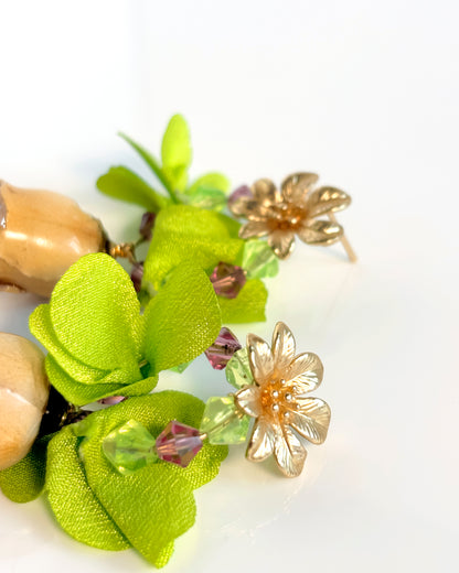Pendientes Flor natural cristales lima y rosa