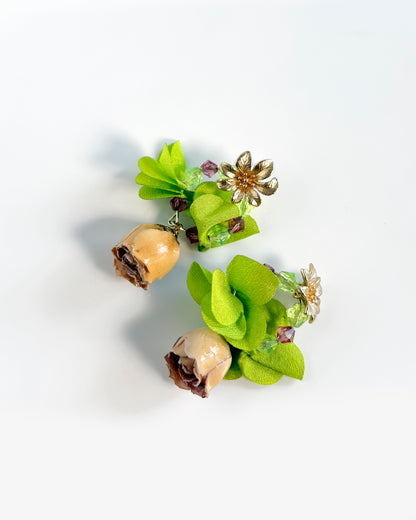 Pendientes Flor natural cristales lima y rosa