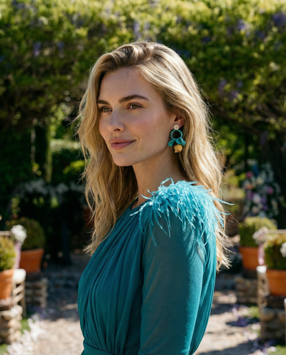 Pendientes Flor natural cristales turquesa