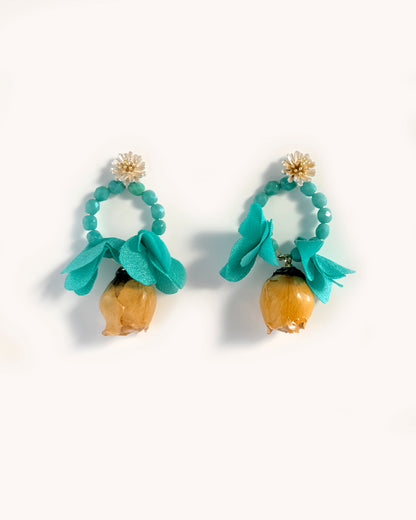 Pendientes Flor natural cristales turquesa