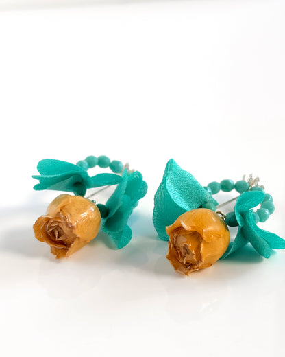 Pendientes Flor natural cristales turquesa