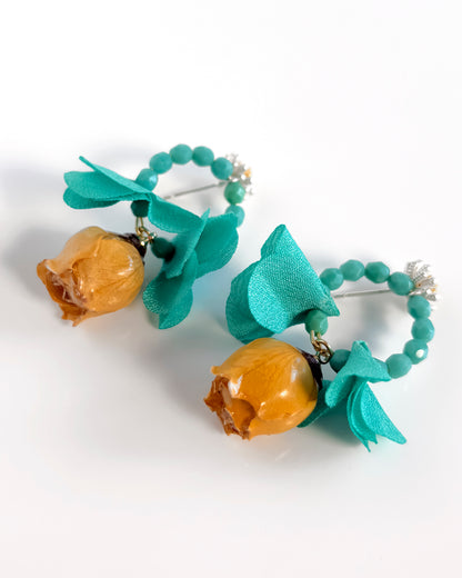 Pendientes Flor natural cristales turquesa