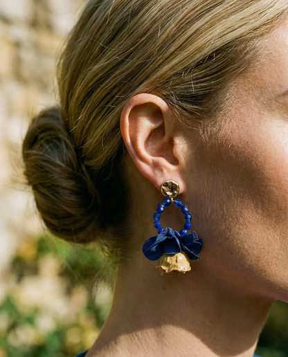 Pendientes Flor natural cristales azules