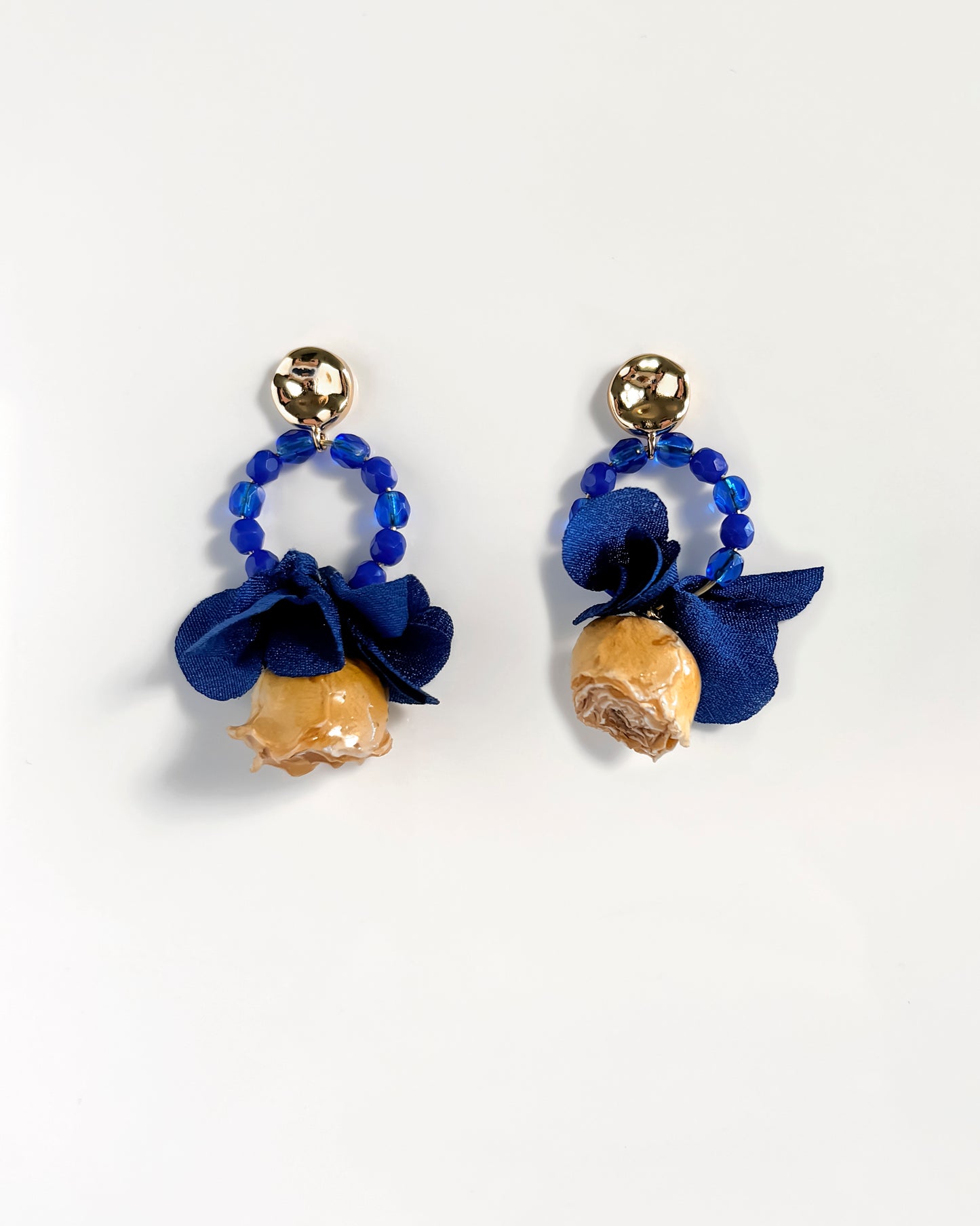 Pendientes Flor natural cristales azules