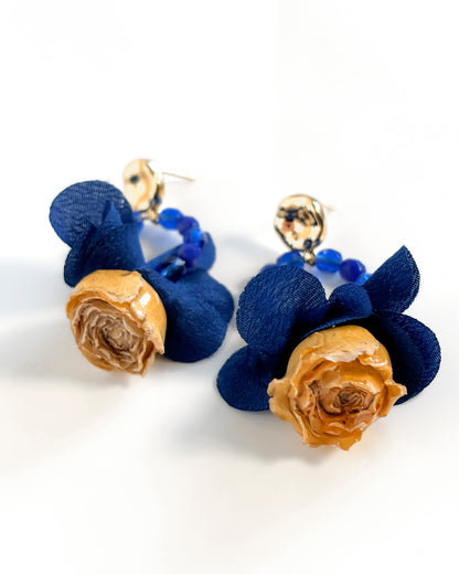 Pendientes Flor natural cristales azules