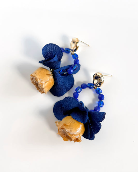 Pendientes Flor natural cristales azules