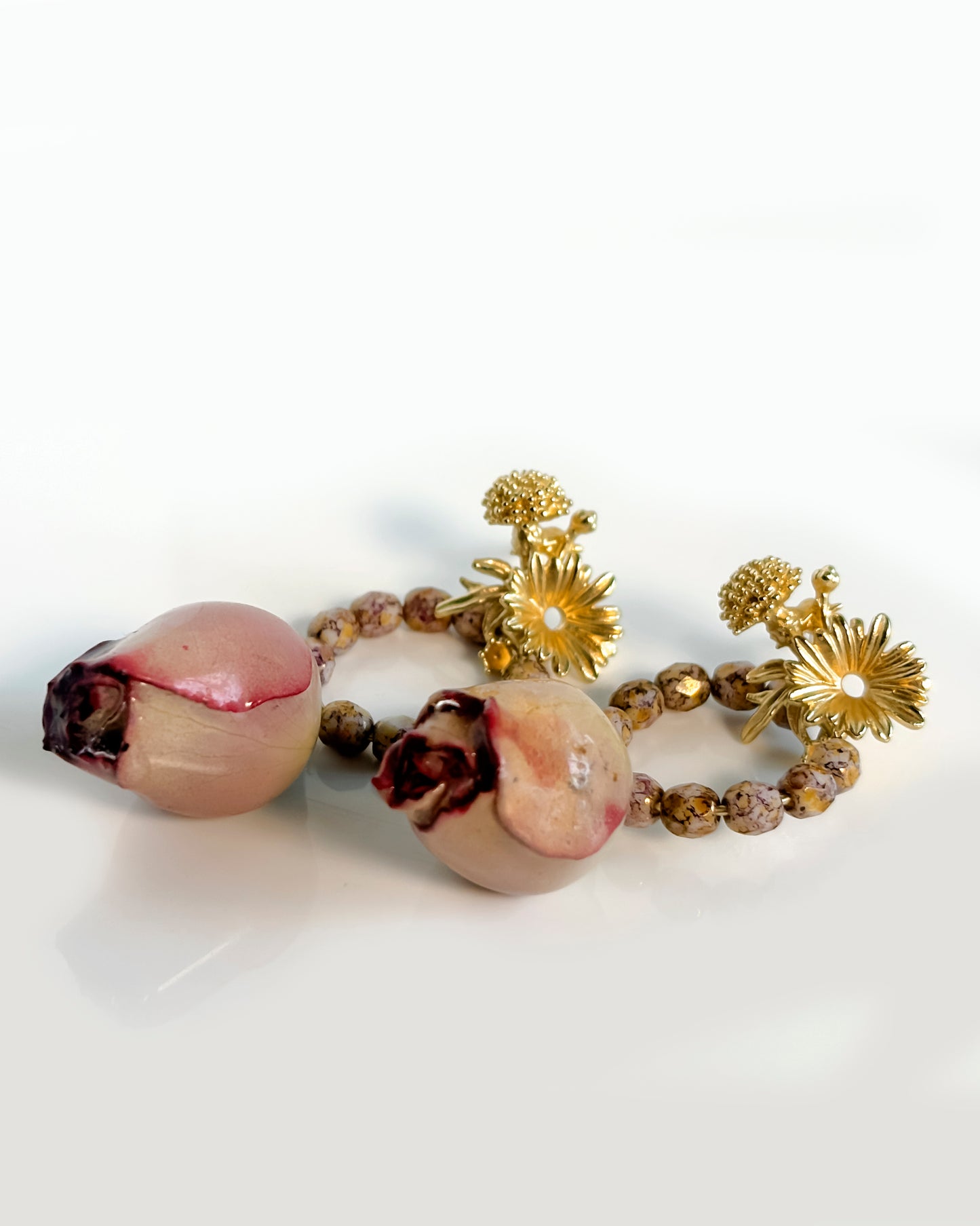 Pendientes Flor natural y cristales rosa antiguo