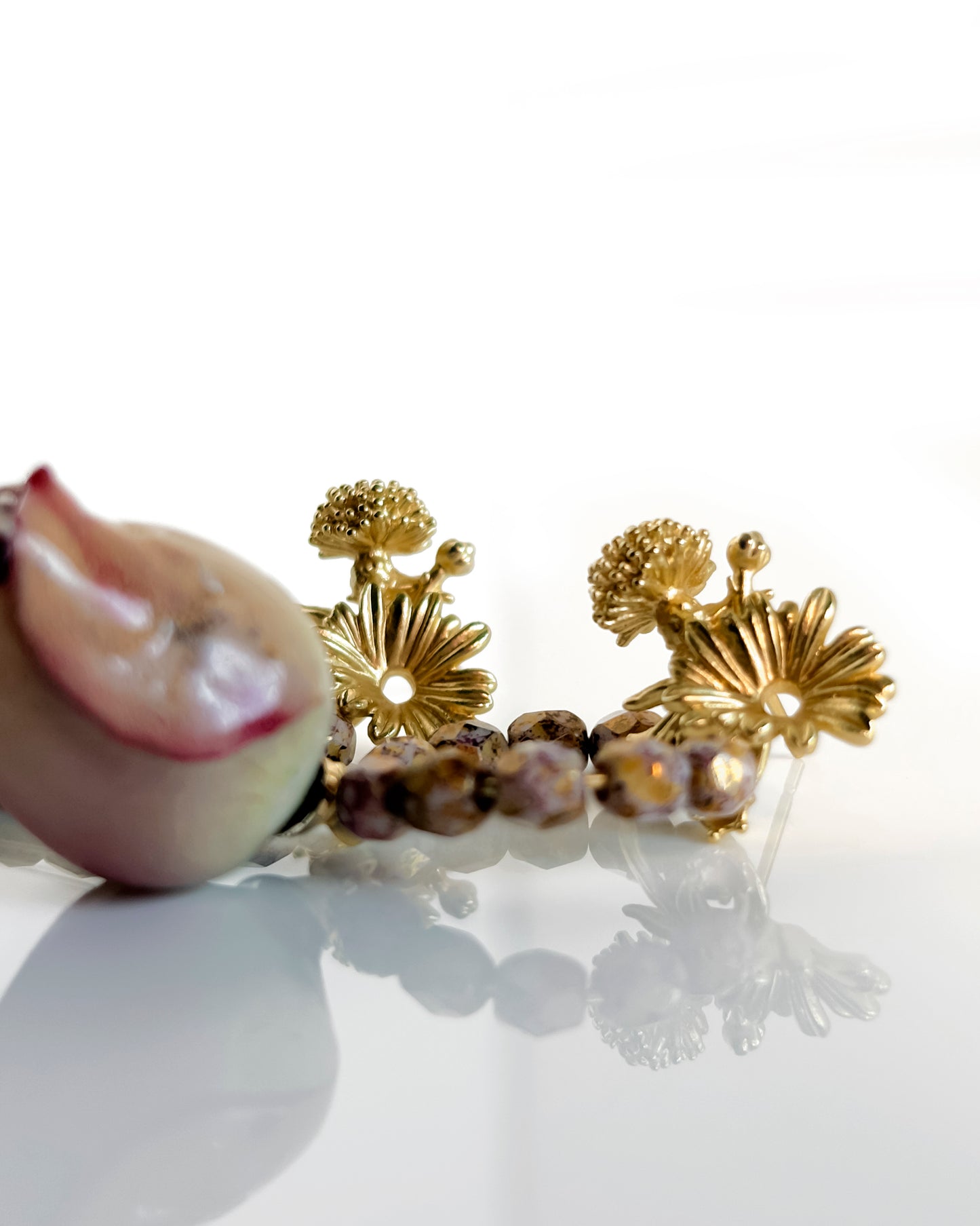 Pendientes Flor natural y cristales rosa antiguo