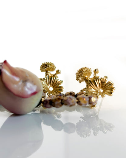 Pendientes Flor natural y cristales rosa antiguo