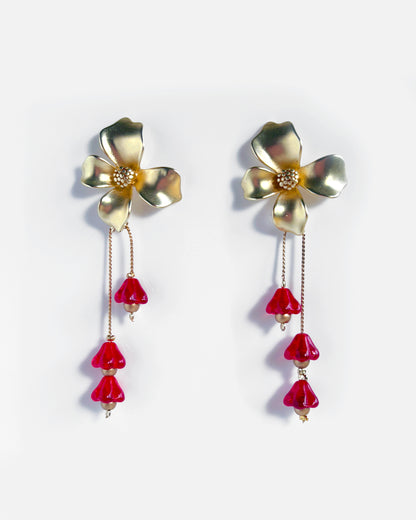 Pendientes Flor cristales rojos