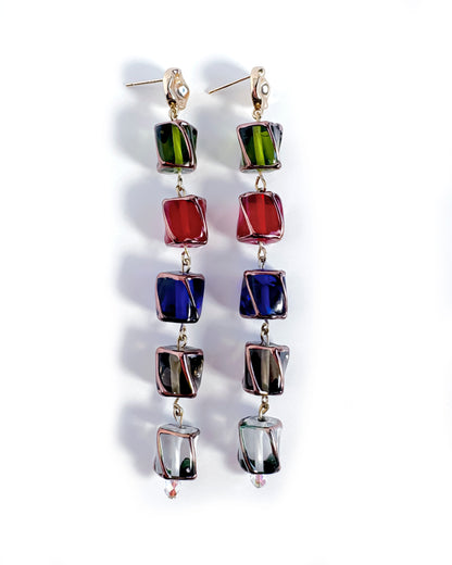Pendientes largos Aura de cristales de colores