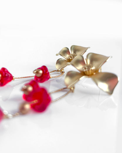 Pendientes Flor cristales rojos
