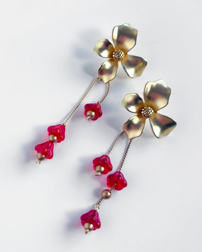 Pendientes Flor cristales rojos