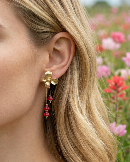 Pendientes Flor cristales rojos