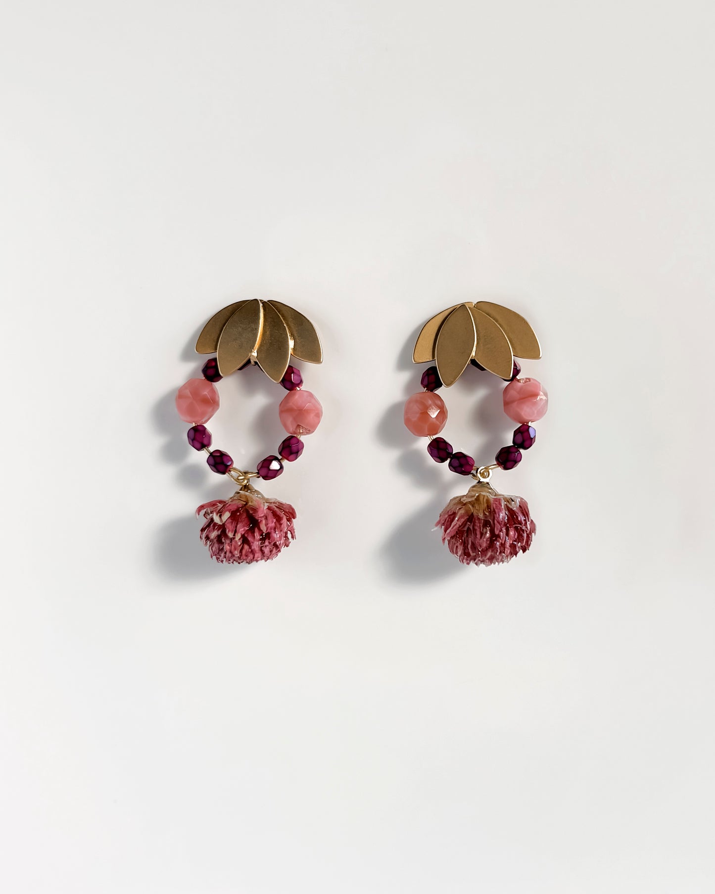 Pendientes Flor natural y cristales buganvilla