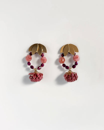 Pendientes Flor natural y cristales buganvilla