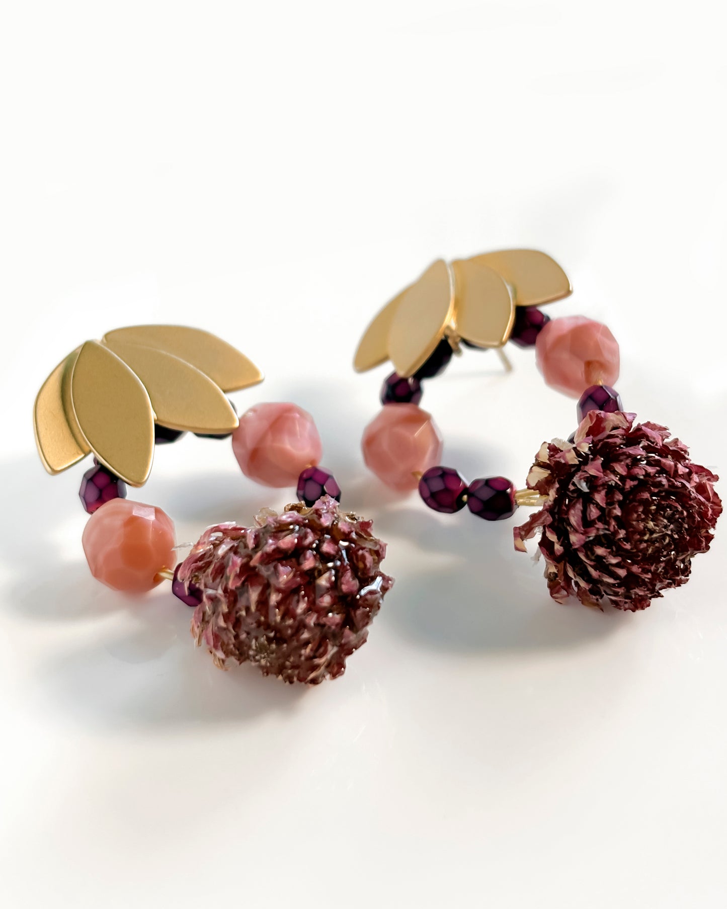 Pendientes Flor natural y cristales buganvilla