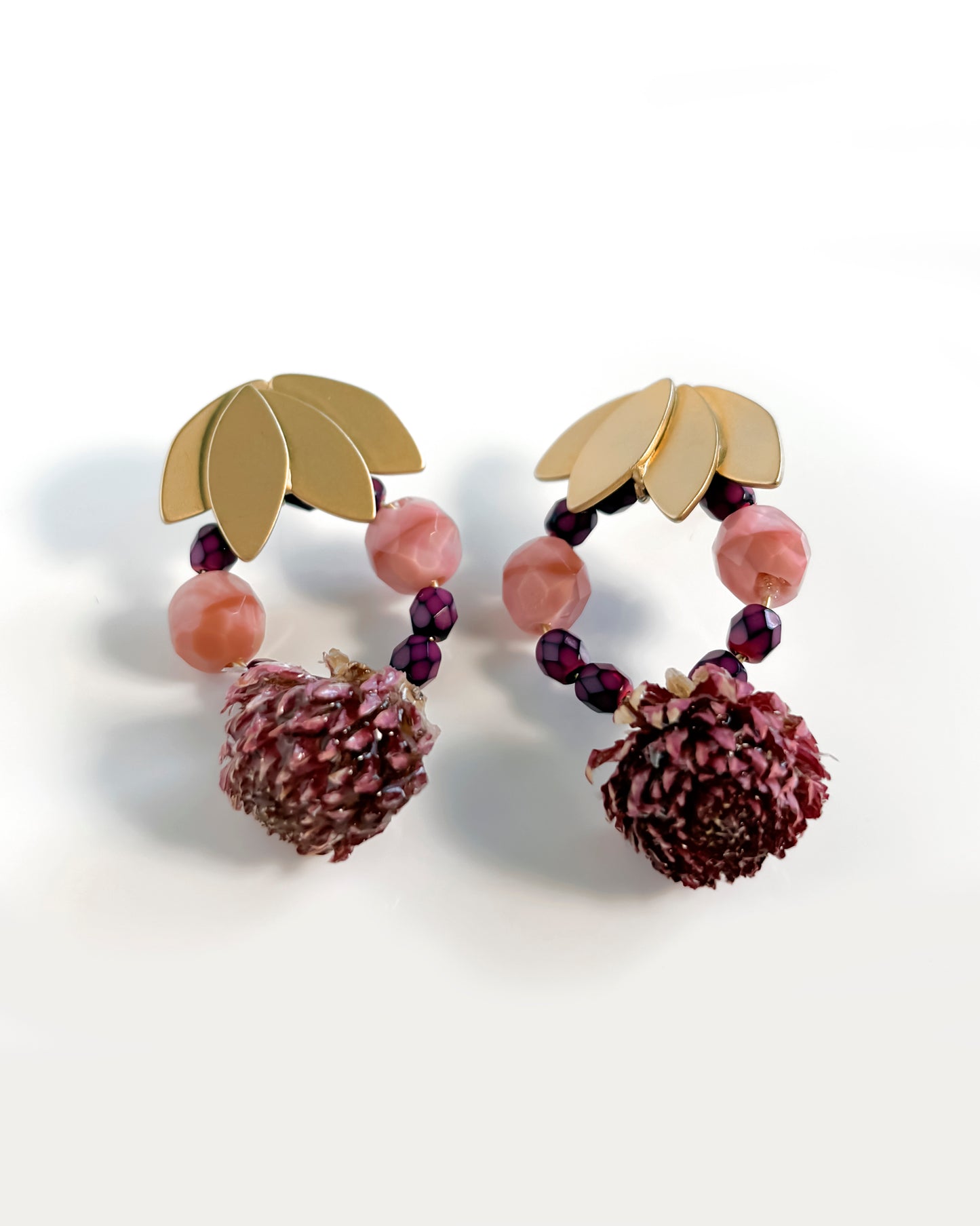 Pendientes Flor natural y cristales buganvilla