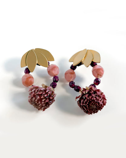 Pendientes Flor natural y cristales buganvilla