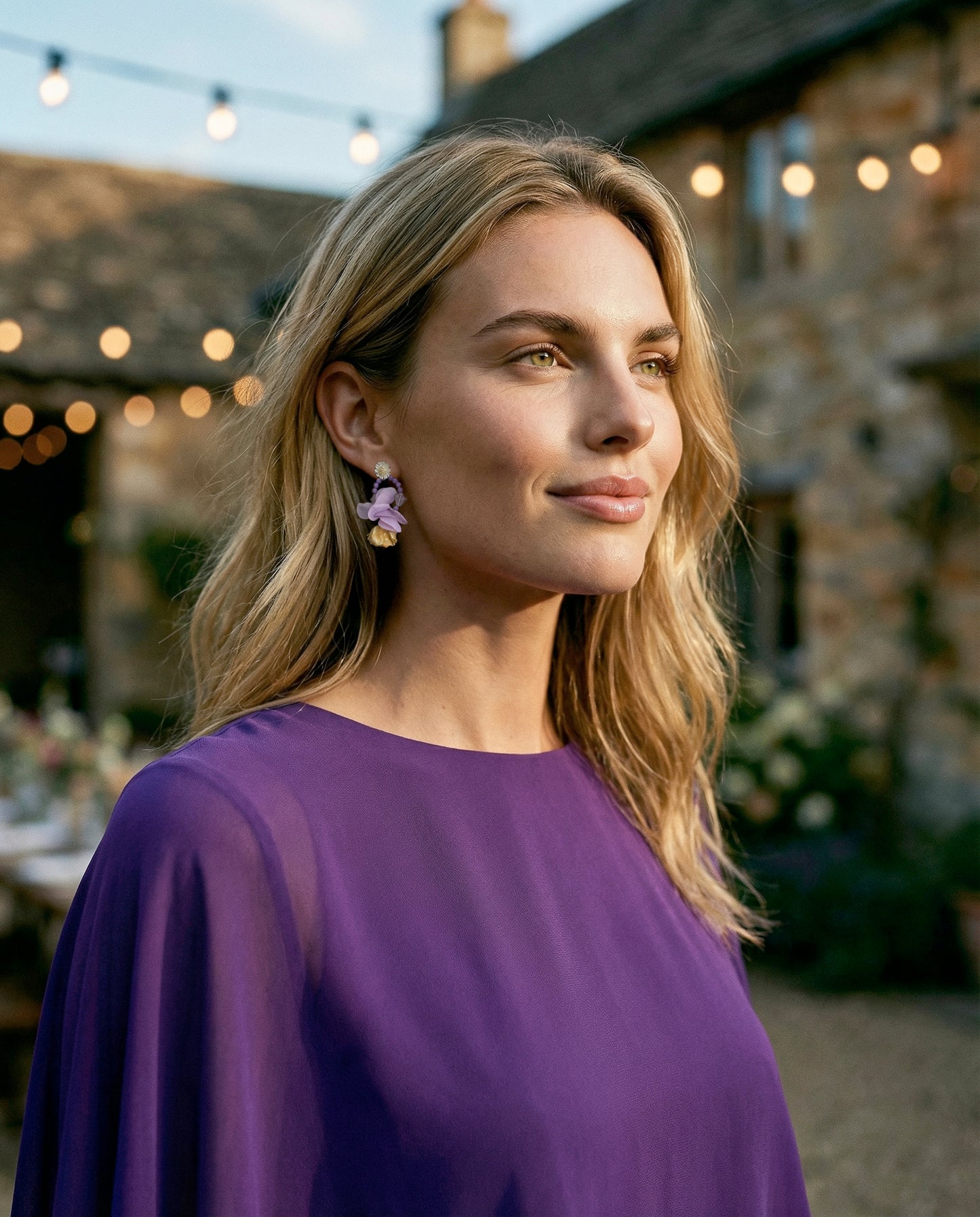 Pendientes Flor natural cristales Lila