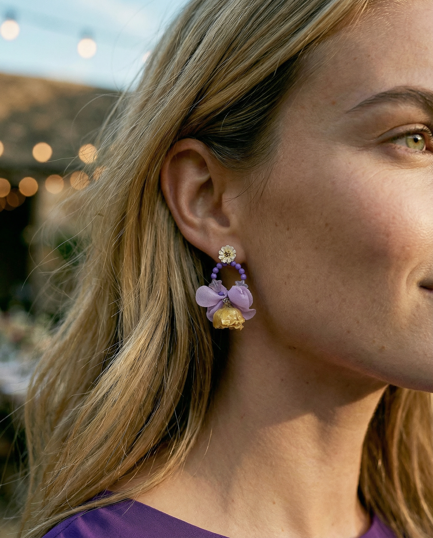 Pendientes Flor natural cristales Lila