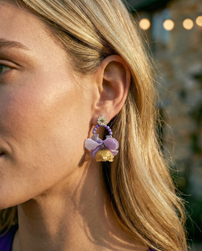 Pendientes Flor natural cristales Lila