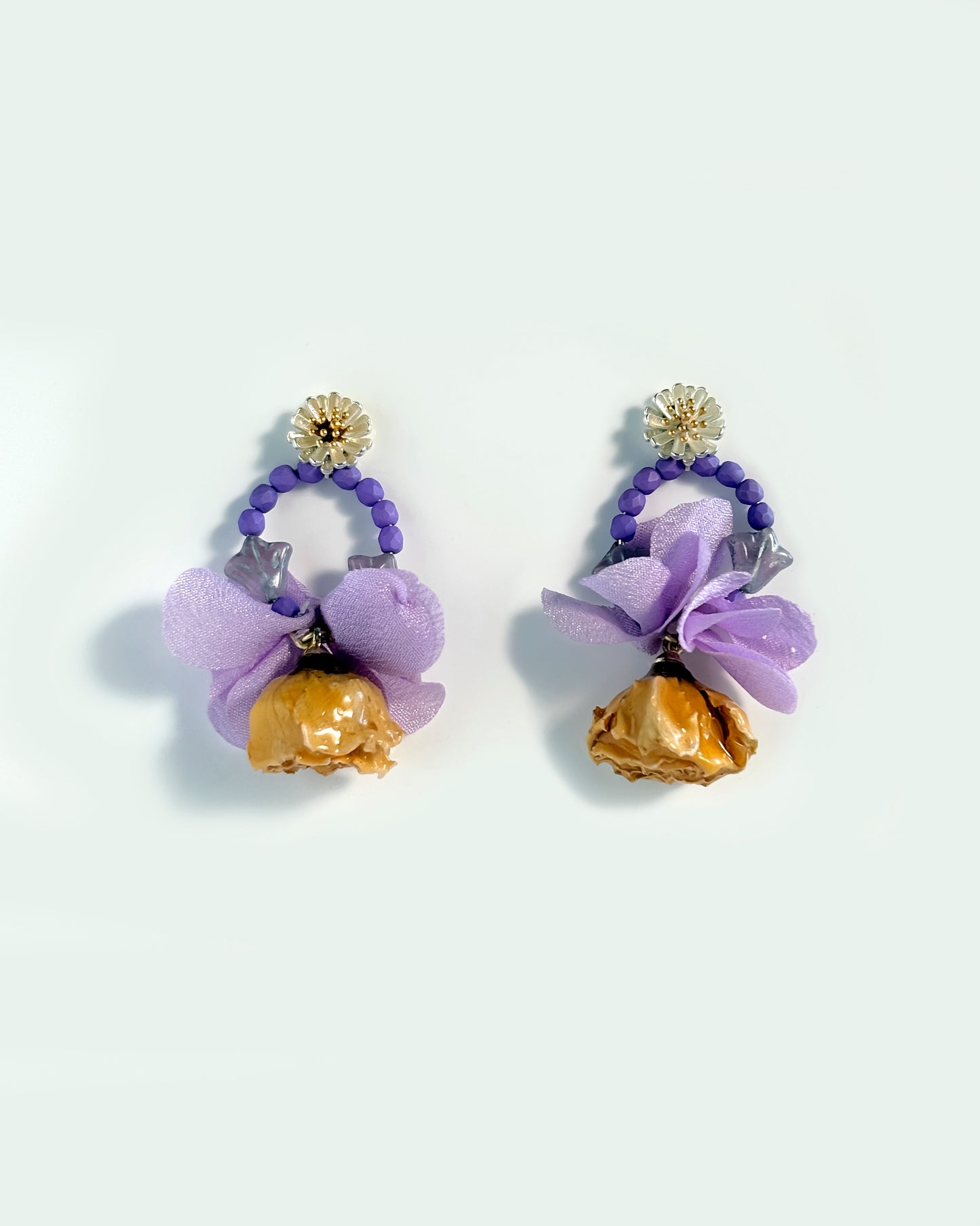 Pendientes Flor natural cristales Lila