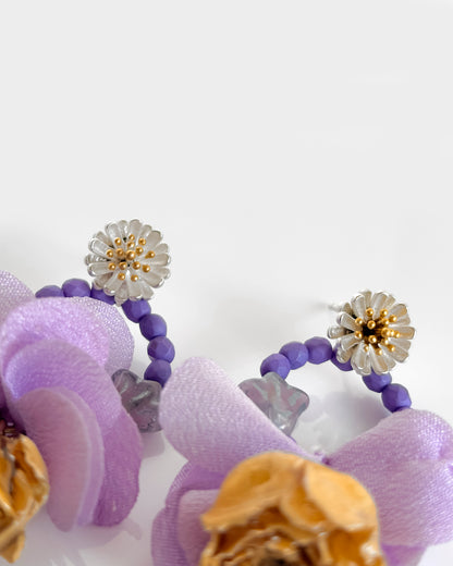 Pendientes Flor natural cristales Lila