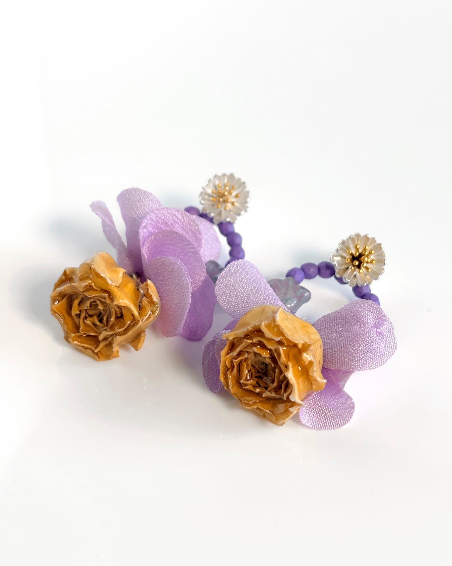 Pendientes Flor natural cristales Lila