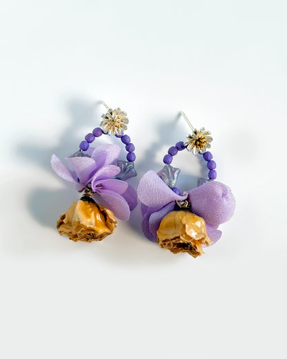 Pendientes Flor natural cristales Lila