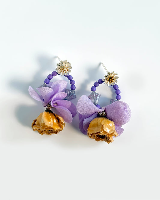 Pendientes Flor natural cristales Lila