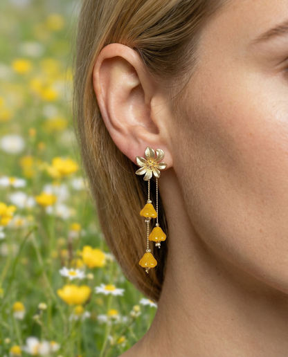 Pendientes Flor cristales amarillo mostaza
