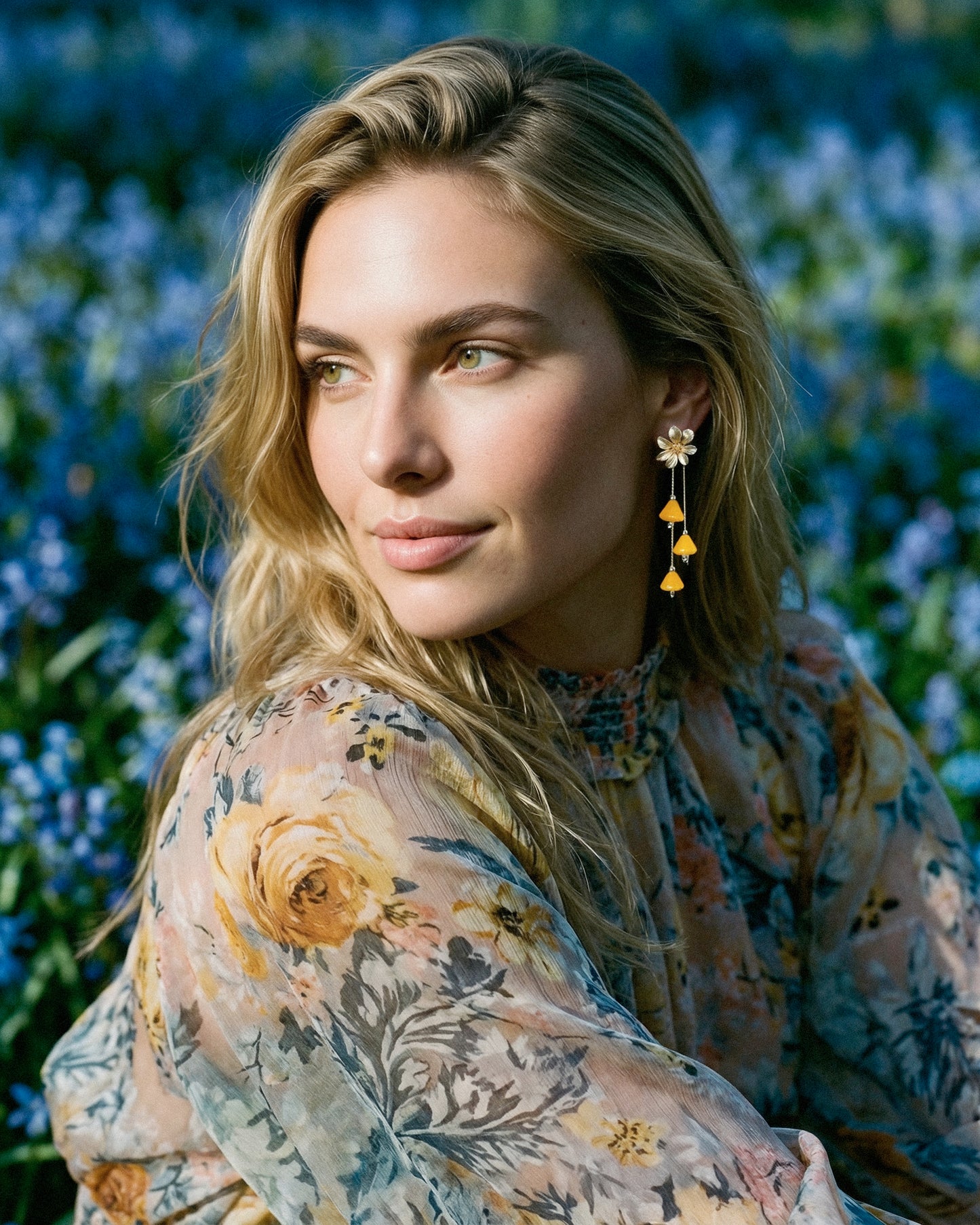 Pendientes Flor cristales amarillo mostaza