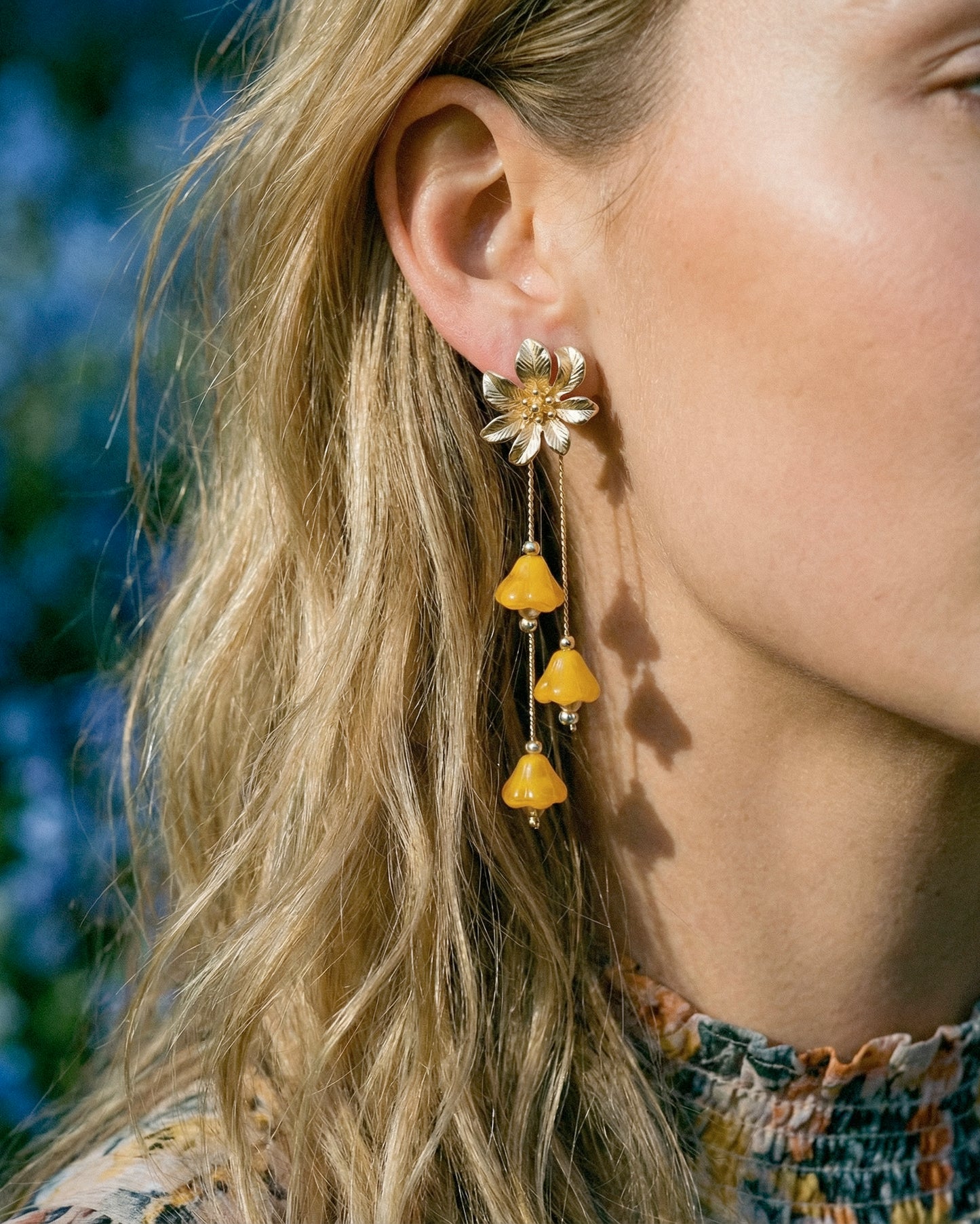 Pendientes Flor cristales amarillo mostaza