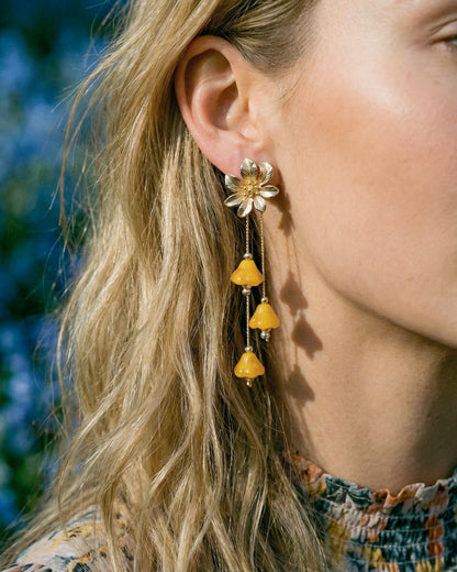 Pendientes Flor cristales amarillo mostaza