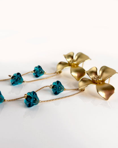 Pendientes Flor cristales azules