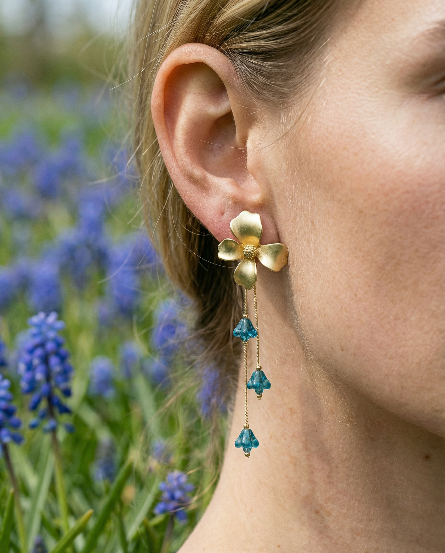 Pendientes Flor cristales azules
