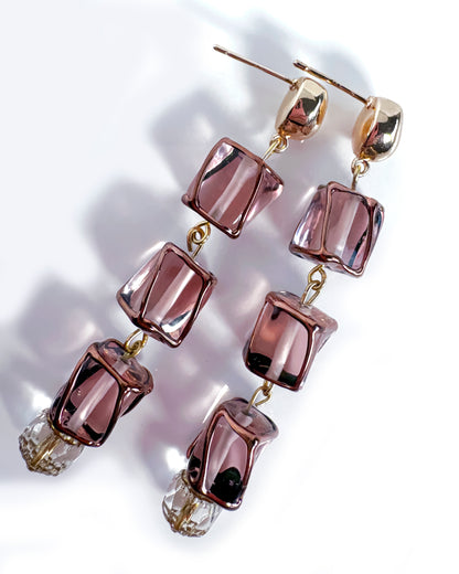 Pendientes largos Aura de cristales transparentes castaño