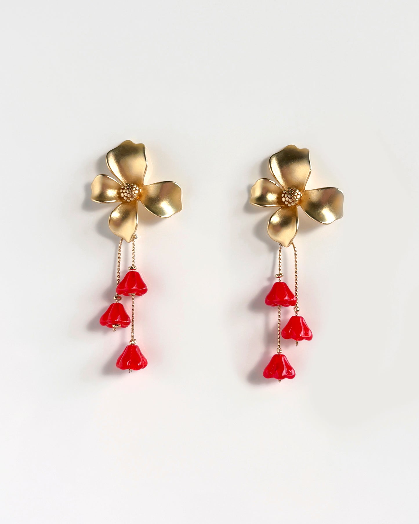 Pendientes Flor cristales  coral