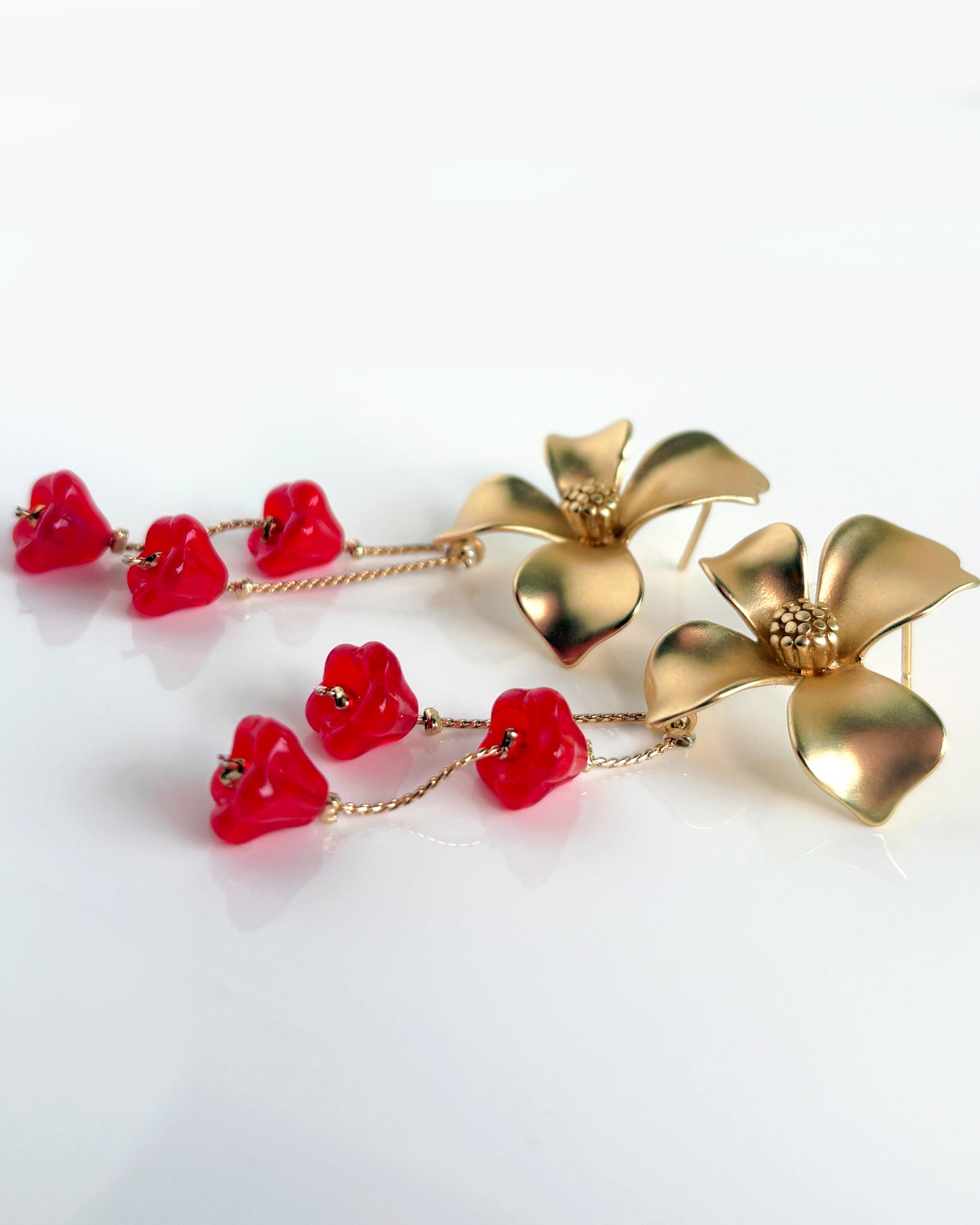 Pendientes Flor cristales  coral