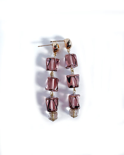 Pendientes largos Aura de cristales transparentes castaño