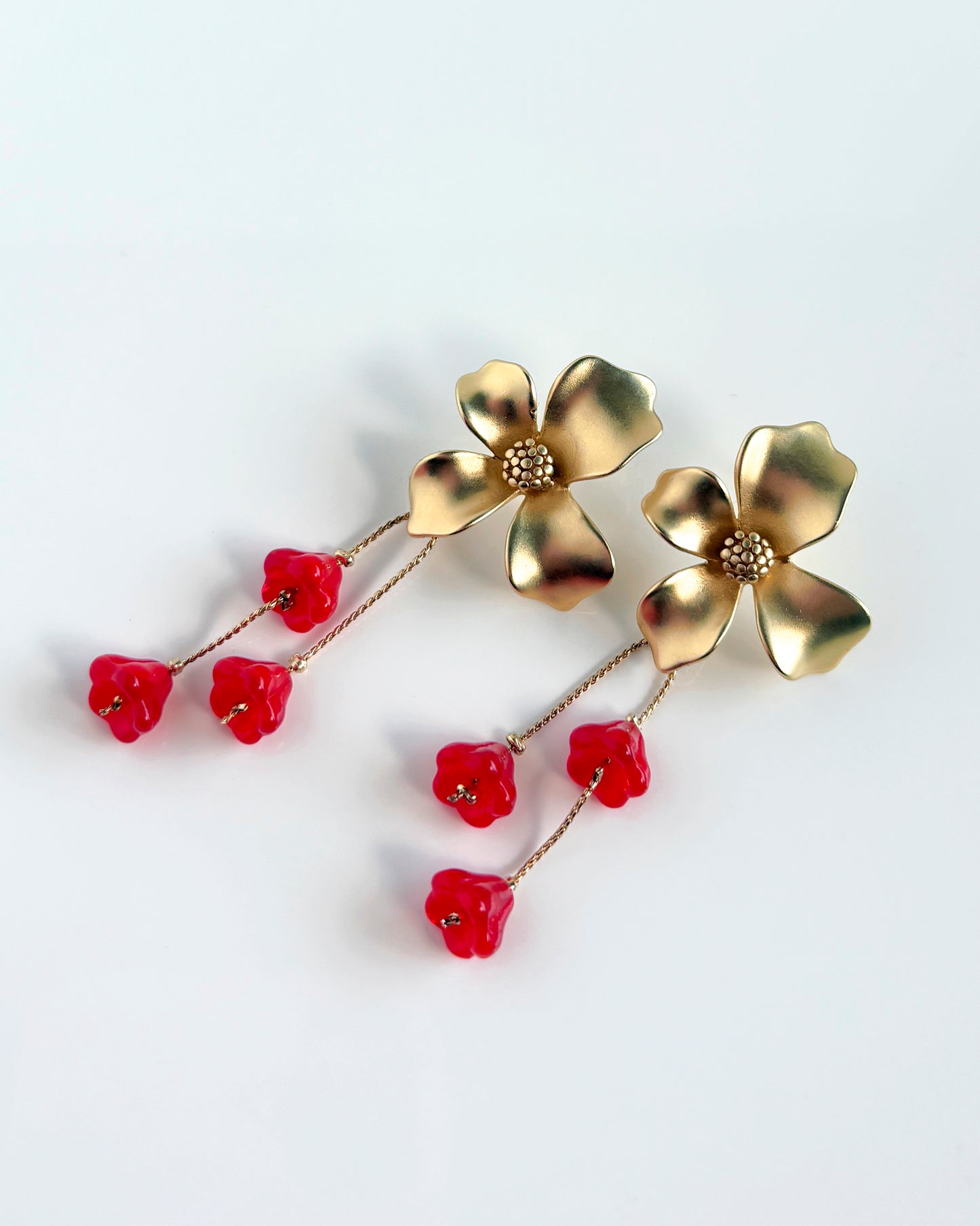 Pendientes Flor cristales  coral