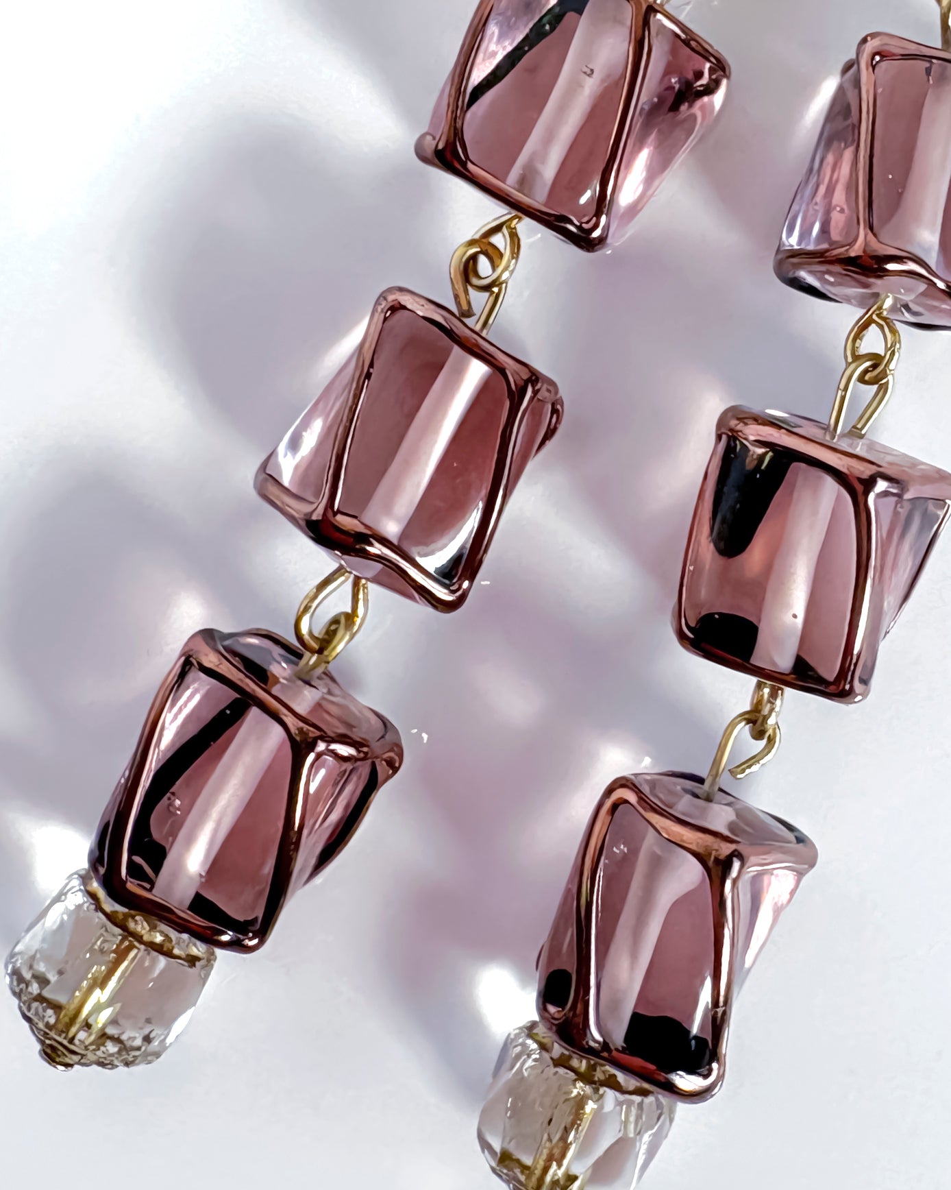 Pendientes largos Aura de cristales transparentes castaño