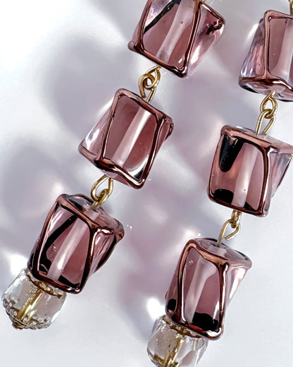 Pendientes largos Aura de cristales transparentes castaño