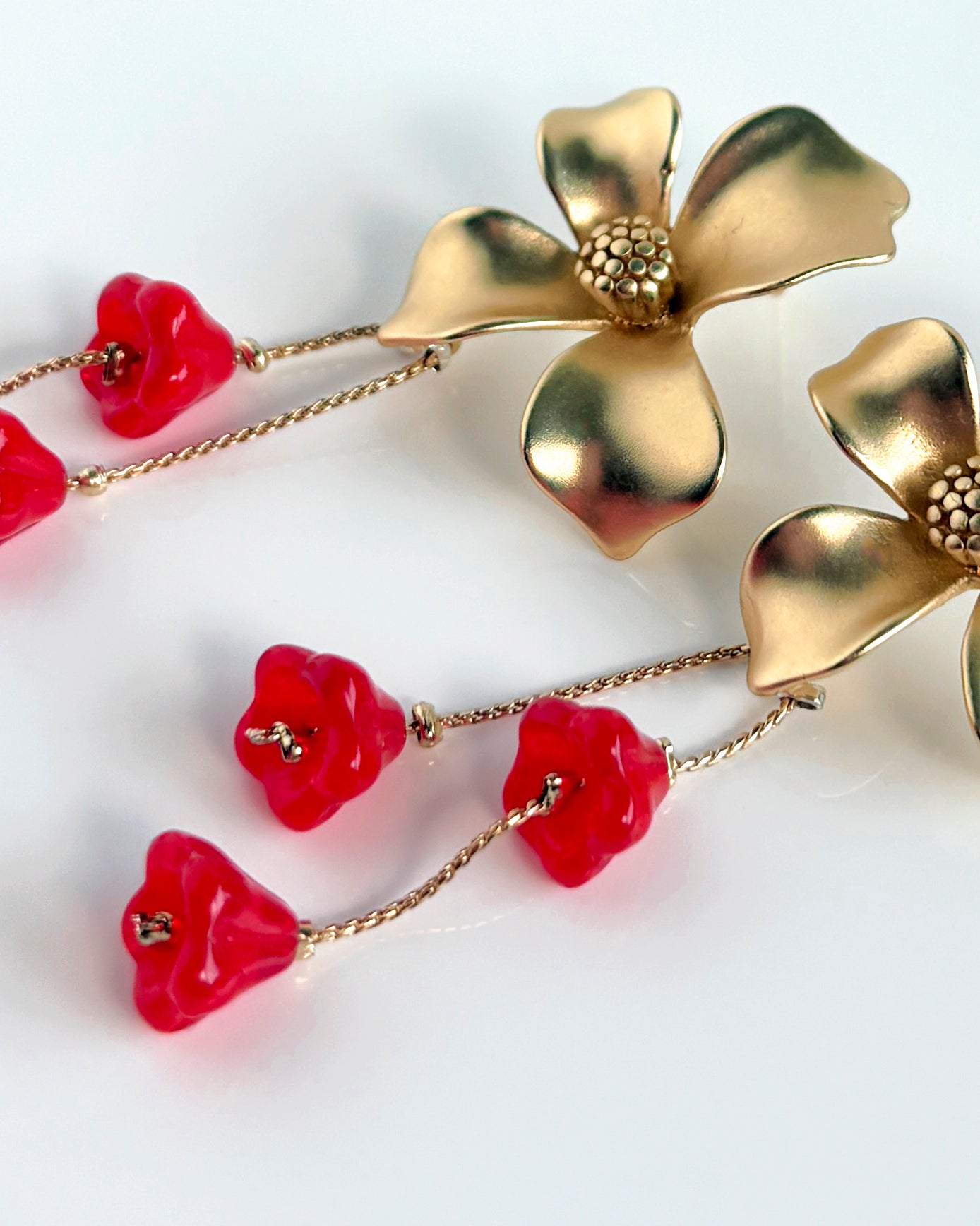 Pendientes Flor cristales  coral