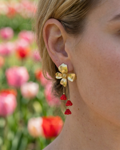 Pendientes Flor cristales  coral