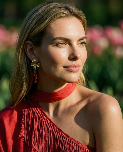 Pendientes Flor cristales  coral