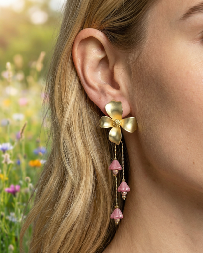 Pendientes Flor cristales rosa suave