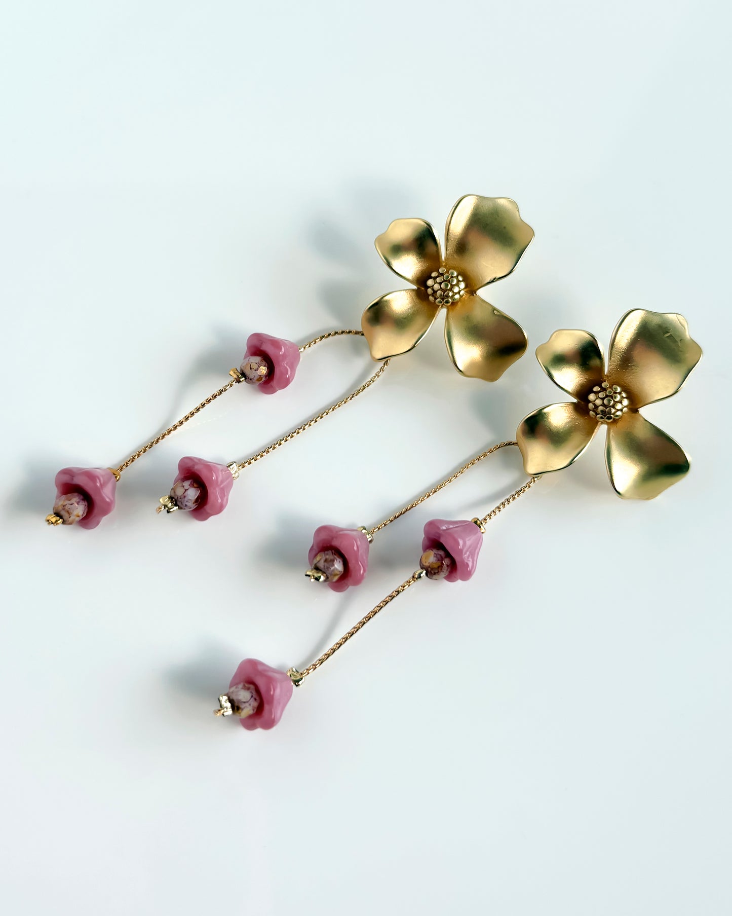 Pendientes Flor cristales rosa suave